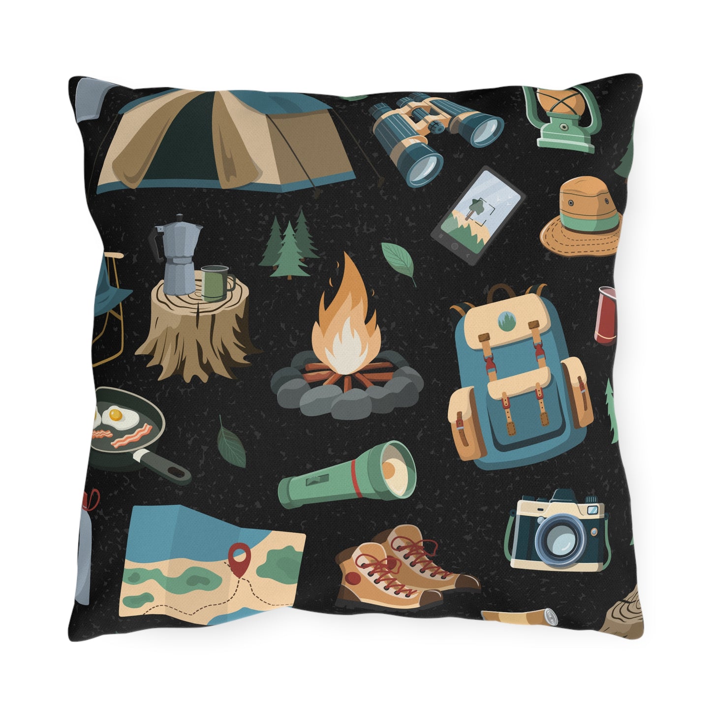 Camping Elements Black Outdoor Pillows