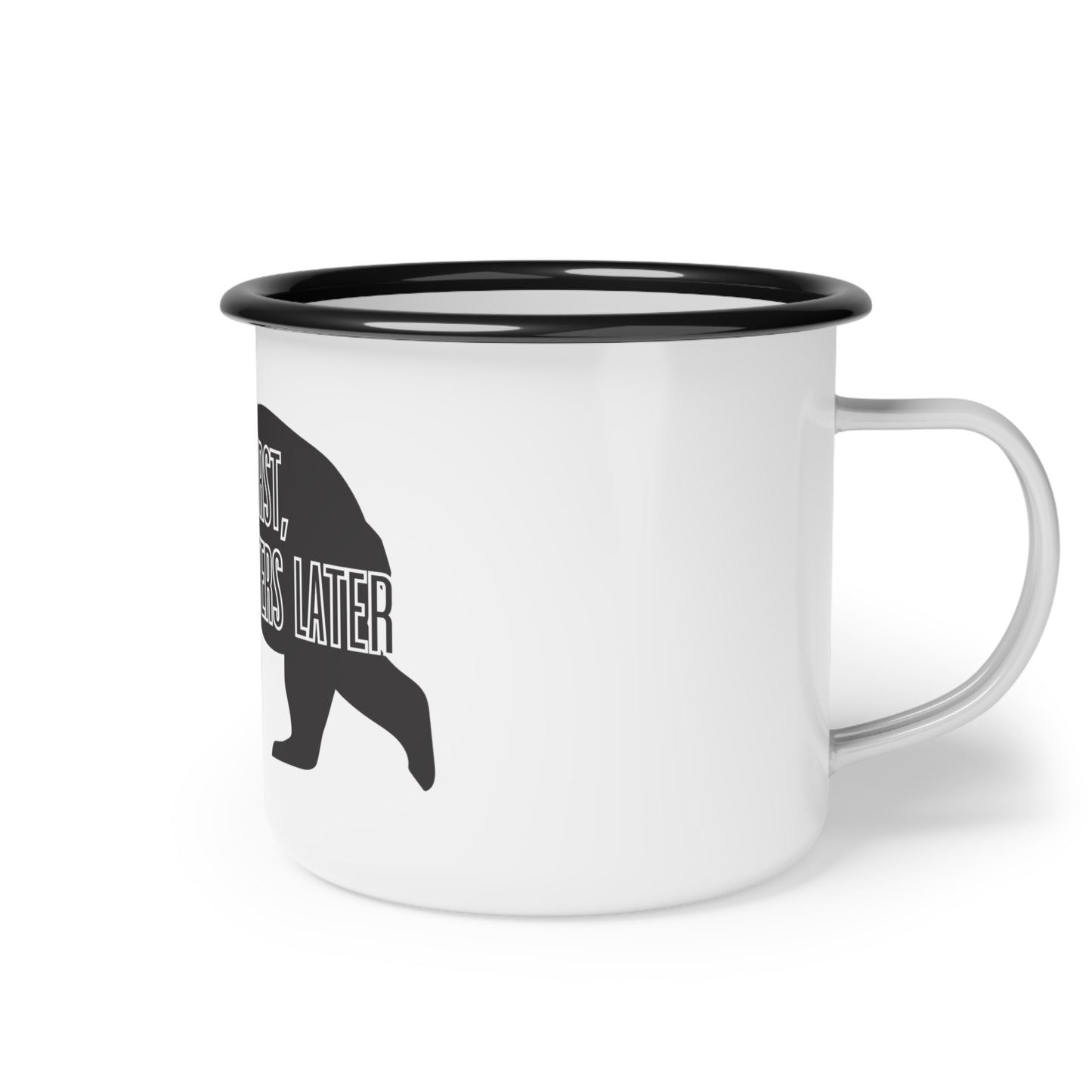 "Coffee First, Bear Encounters Later" Enamel Camp Cup