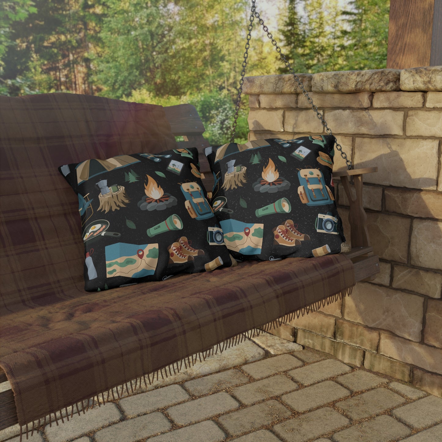 Camping Elements Black Outdoor Pillows