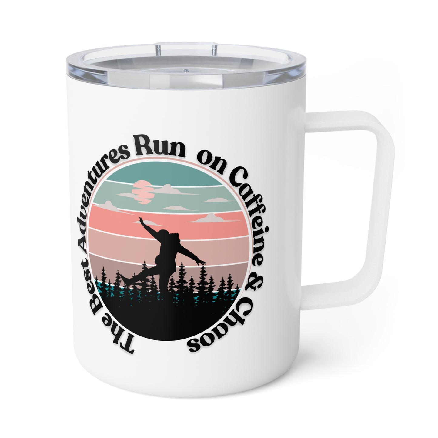 Adventure Insulated Coffee Mug - "Run on Caffeine & Adventure" - 10oz