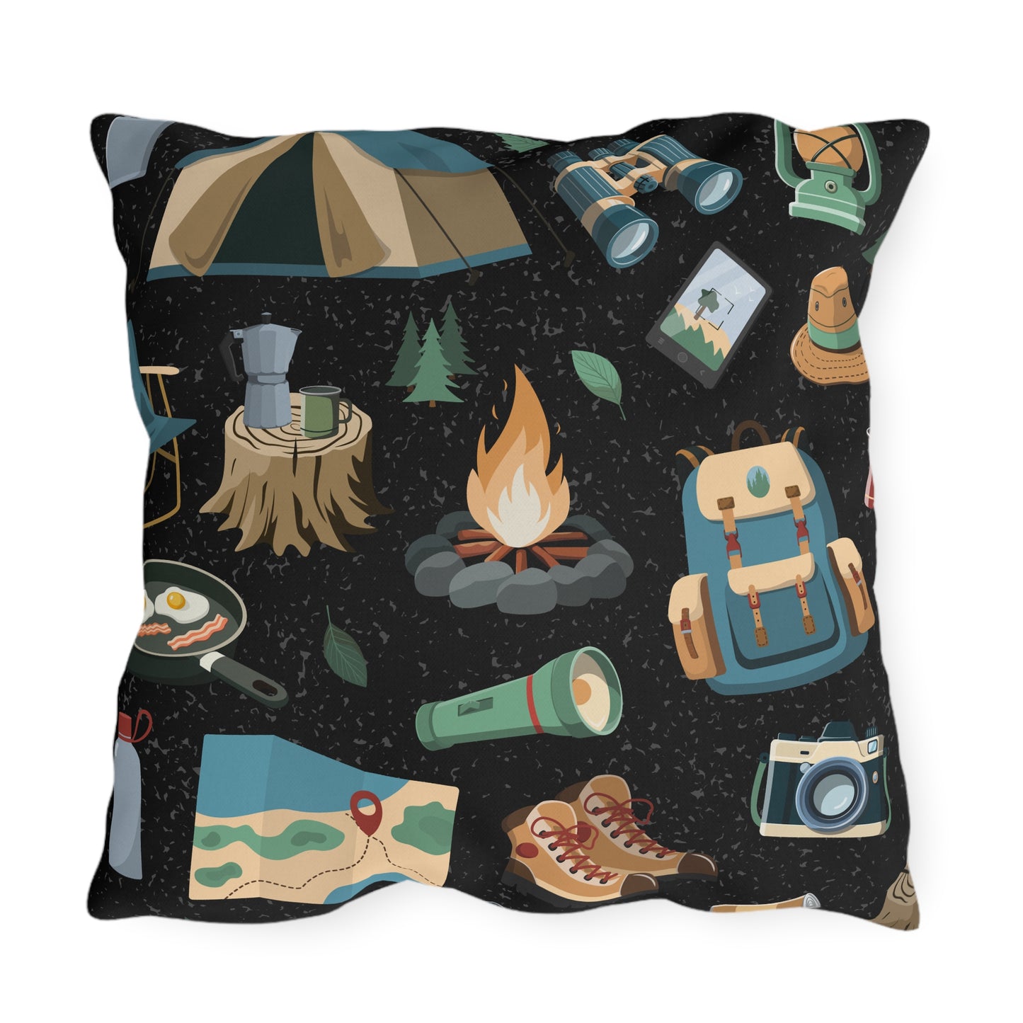 Camping Elements Black Outdoor Pillows