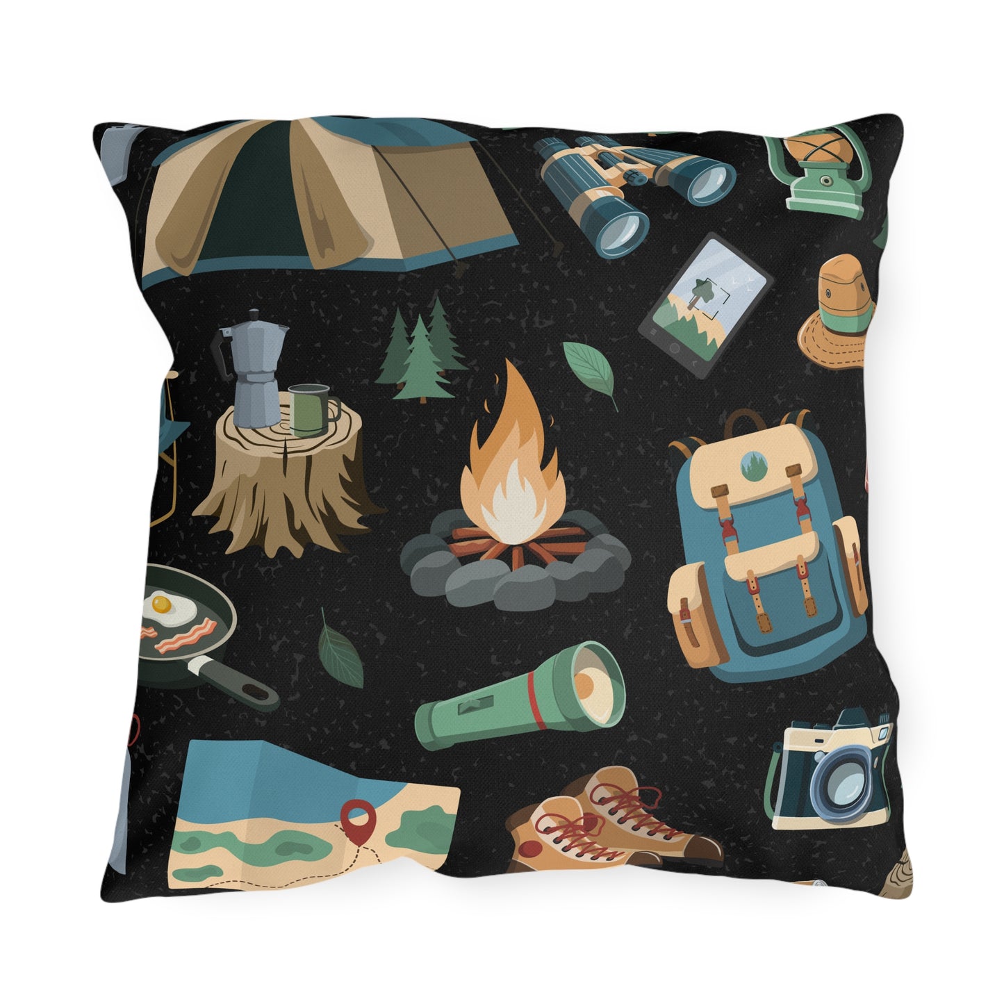 Camping Elements Black Outdoor Pillows