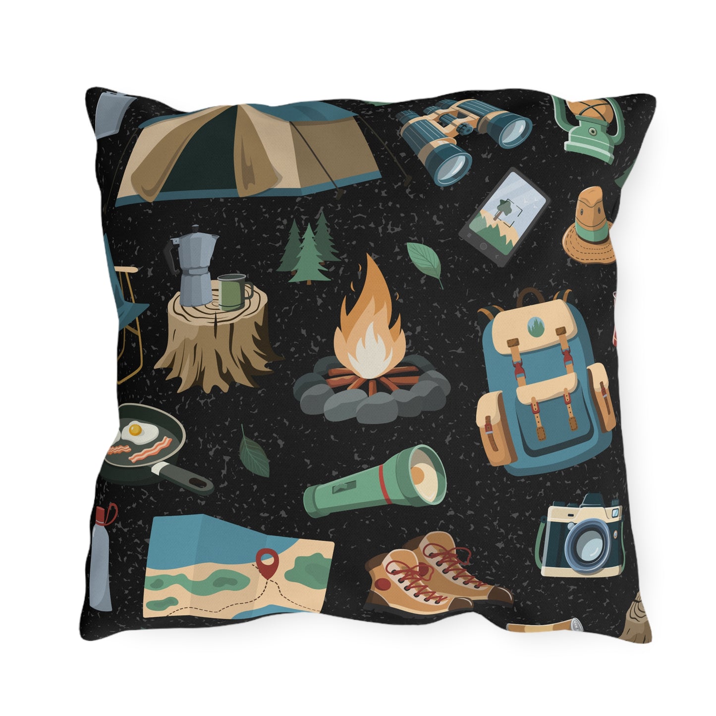 Camping Elements Black Outdoor Pillows