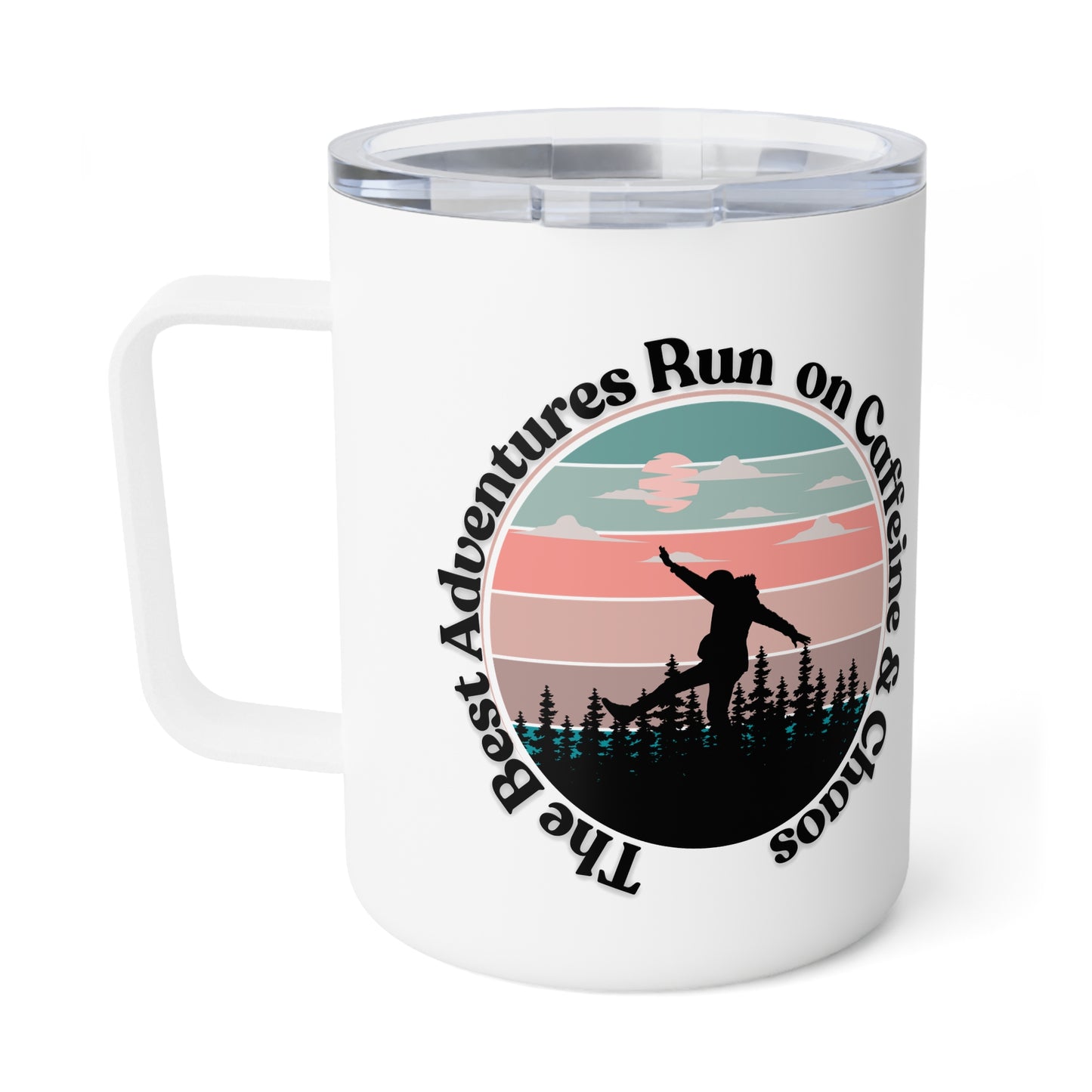 Adventure Insulated Coffee Mug - "Run on Caffeine & Adventure" - 10oz