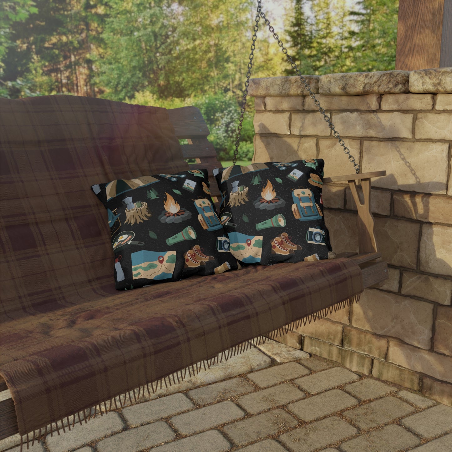 Camping Elements Black Outdoor Pillows