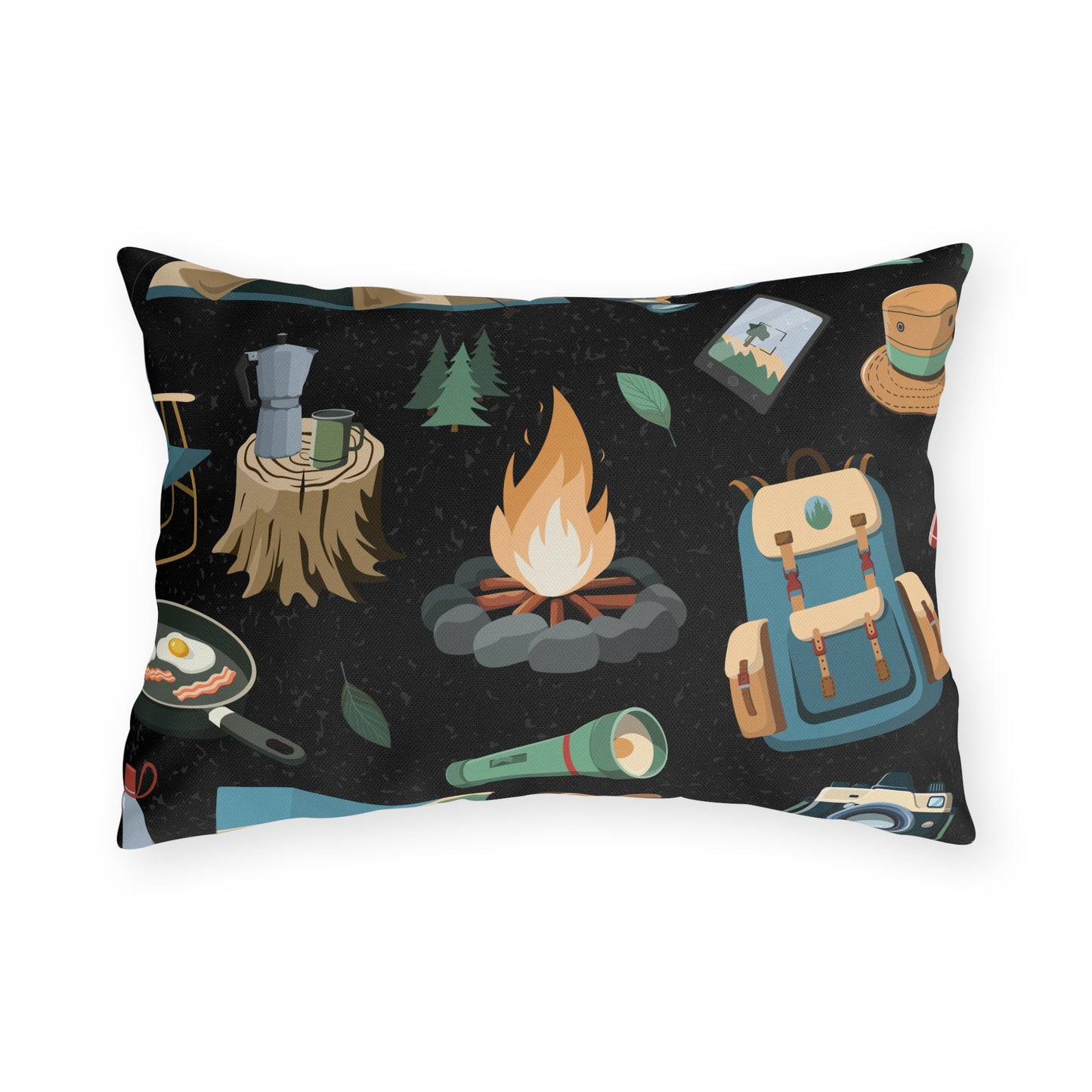 Camping Elements Black Outdoor Pillows