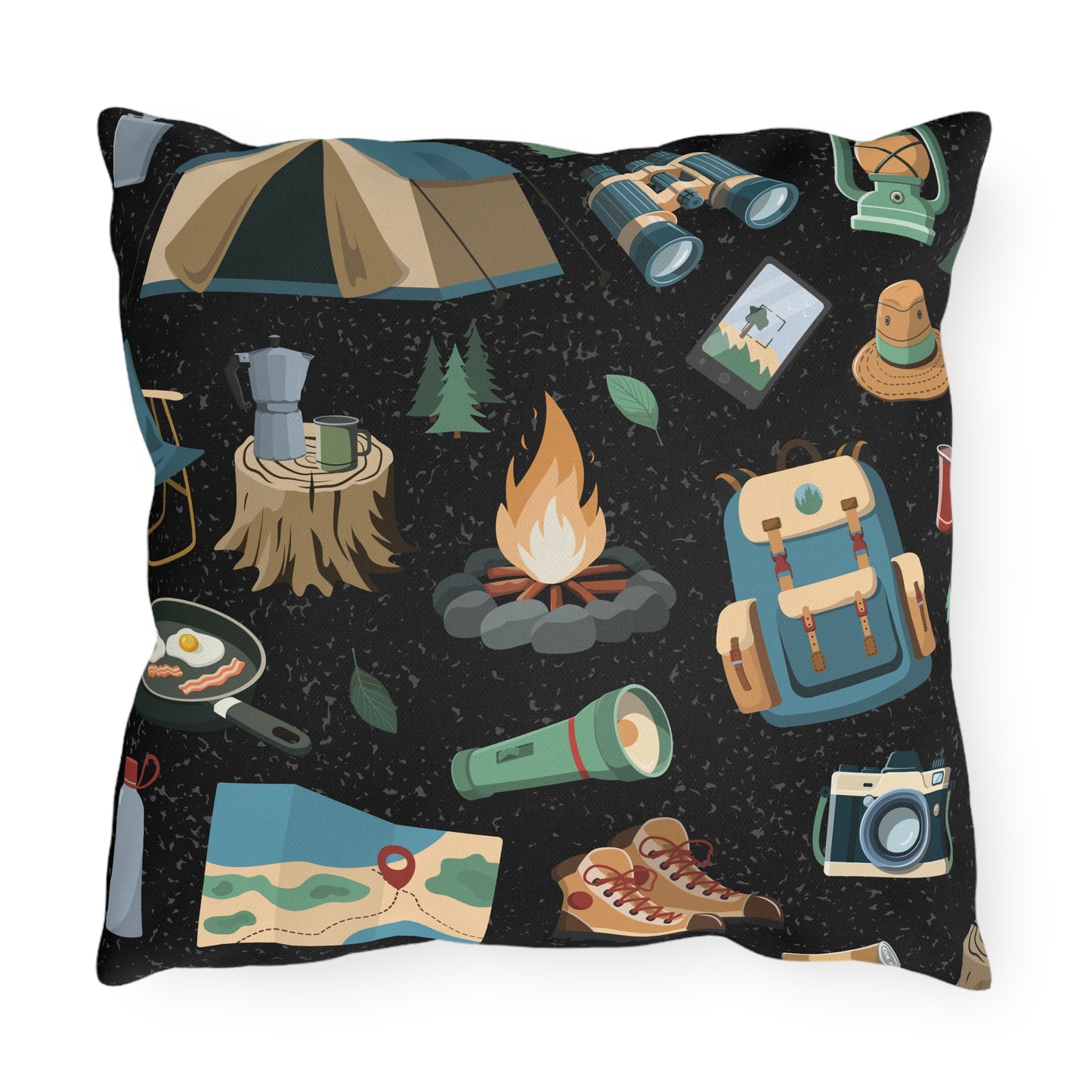 Camping Elements Black Outdoor Pillows