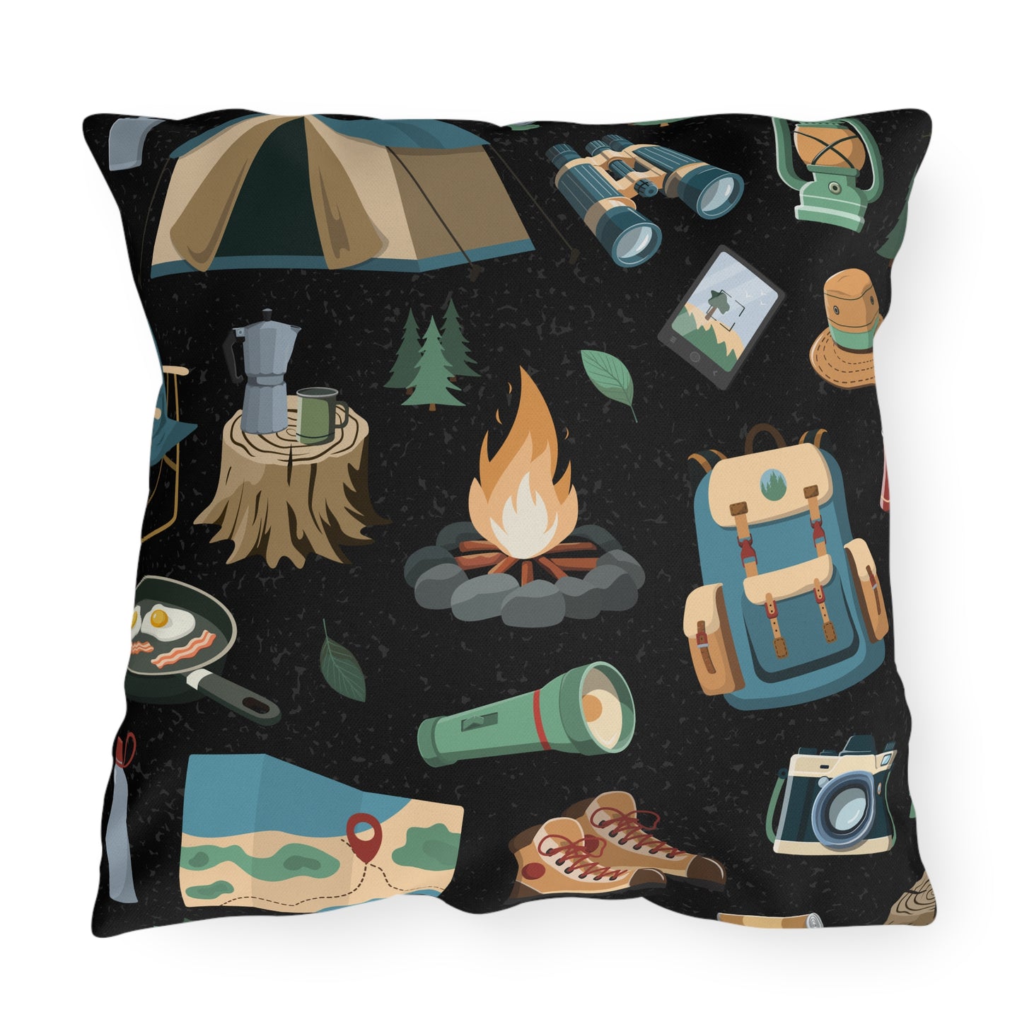 Camping Elements Black Outdoor Pillows